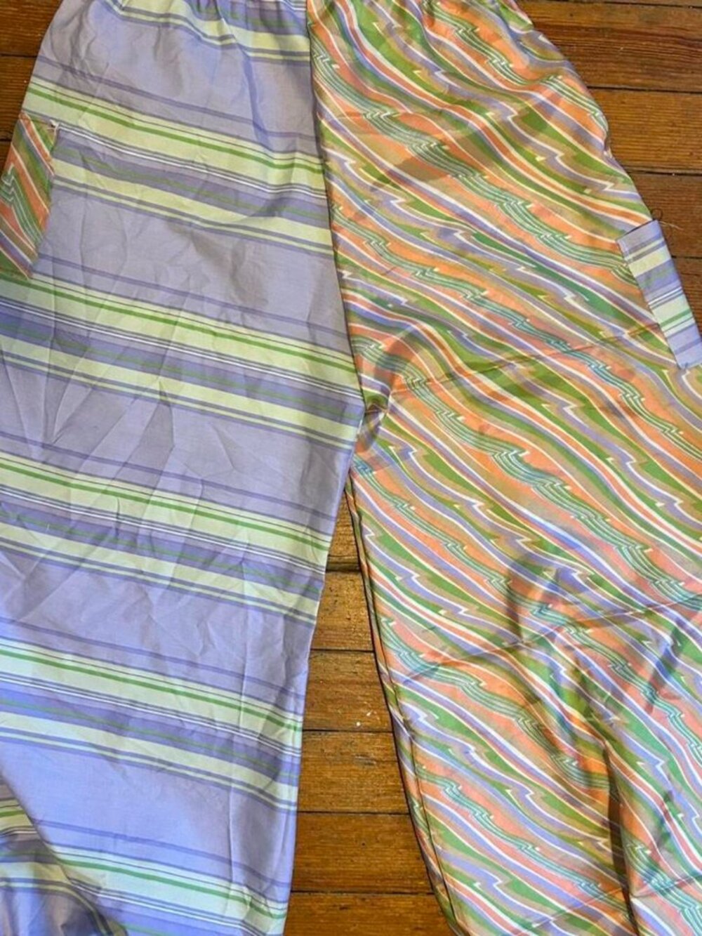 Pastel Striped Mixed Print Wide Leg Pants Handmade